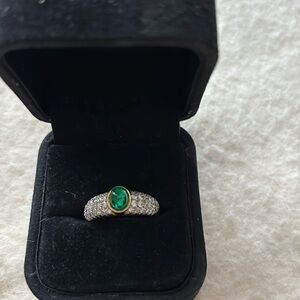 Designer style Emerald ring with pave “diamonds” on the sides- size 7